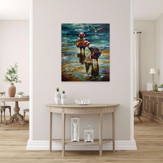 “Beach Buddies” Embellished Giclée on Canvas