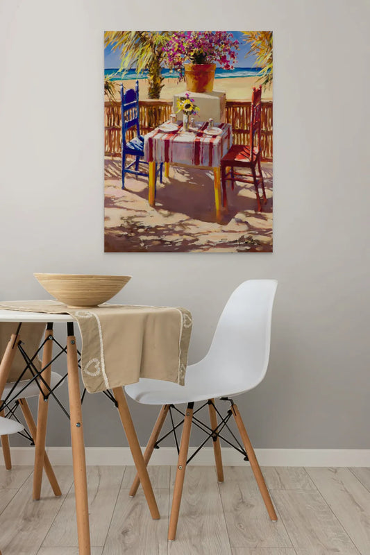 “Beachside Cafe” Embellished Giclée on Canvas
