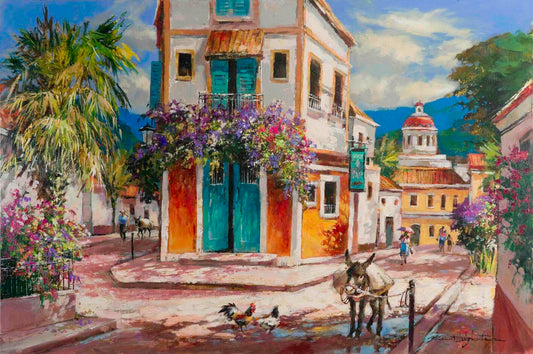 Brent Heighton, Afternoon Deliveries, acrylic on canvas, 31.5 X 47.5 in
