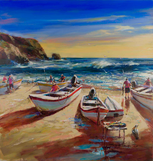 Brent Heighton, Atardecer at Punta Lobos, acrylic on canvas, 45.3X 38 in