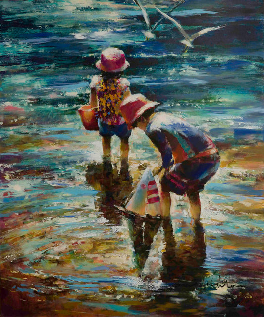 “Beach Buddies” Embellished Giclée on Canvas