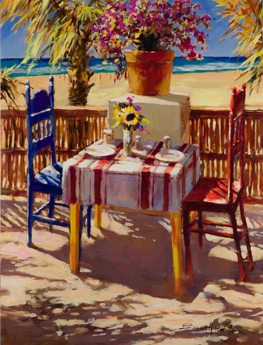 “Beachside Cafe” Embellished Giclée on Canvas