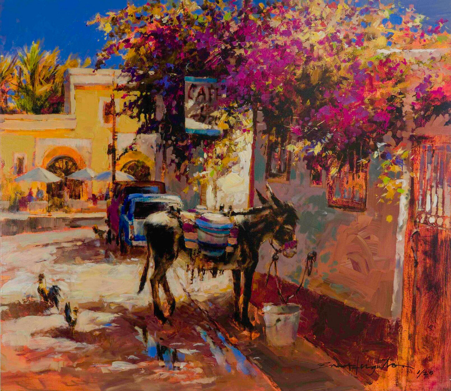 Brent Heighton, Mexican Ferrari, embellished giclée 1/25, 28 X 32 in