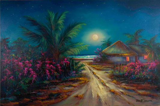 Jonn Einerssen, Moonlight and Bugambilia, oil on canvas, 24 X 36 in