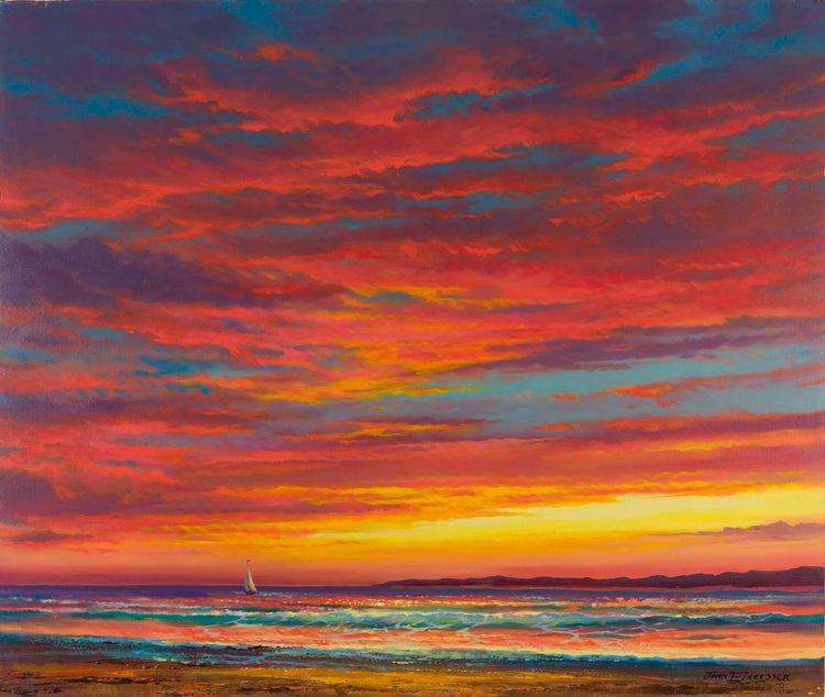 Pintura original de vela al atardecer