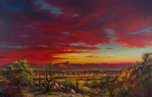 Jonn Einerssen, Sunset at Arroyo, oil on canvas, 30 X 47.2 in